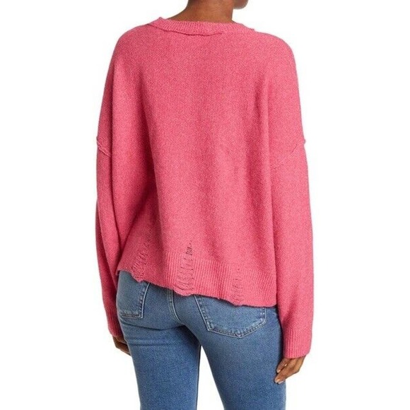 Frayed Denim NWT Gwen Distressed Sweater Raspberry Rose Sz S Knit Drop Shoulder - Picture 2 of 8